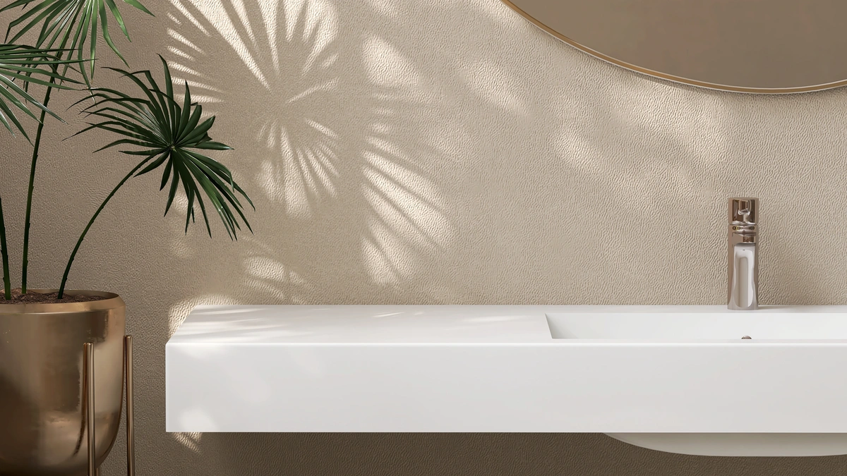 minimalist luxury bathroom with quartz countertops