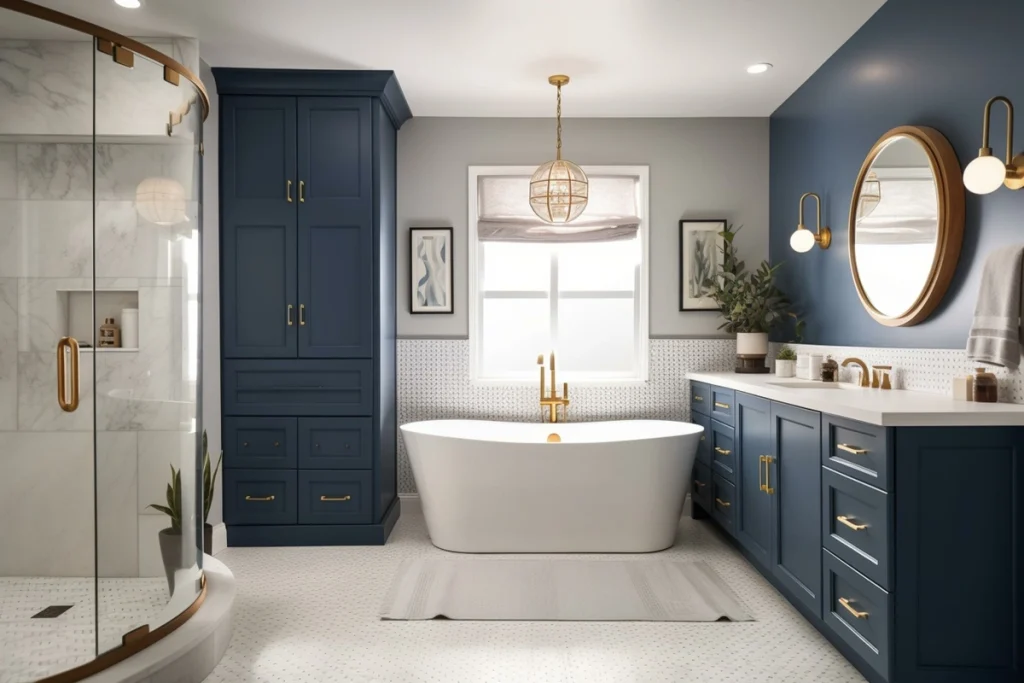 modern bathroom with vanity cabinets
