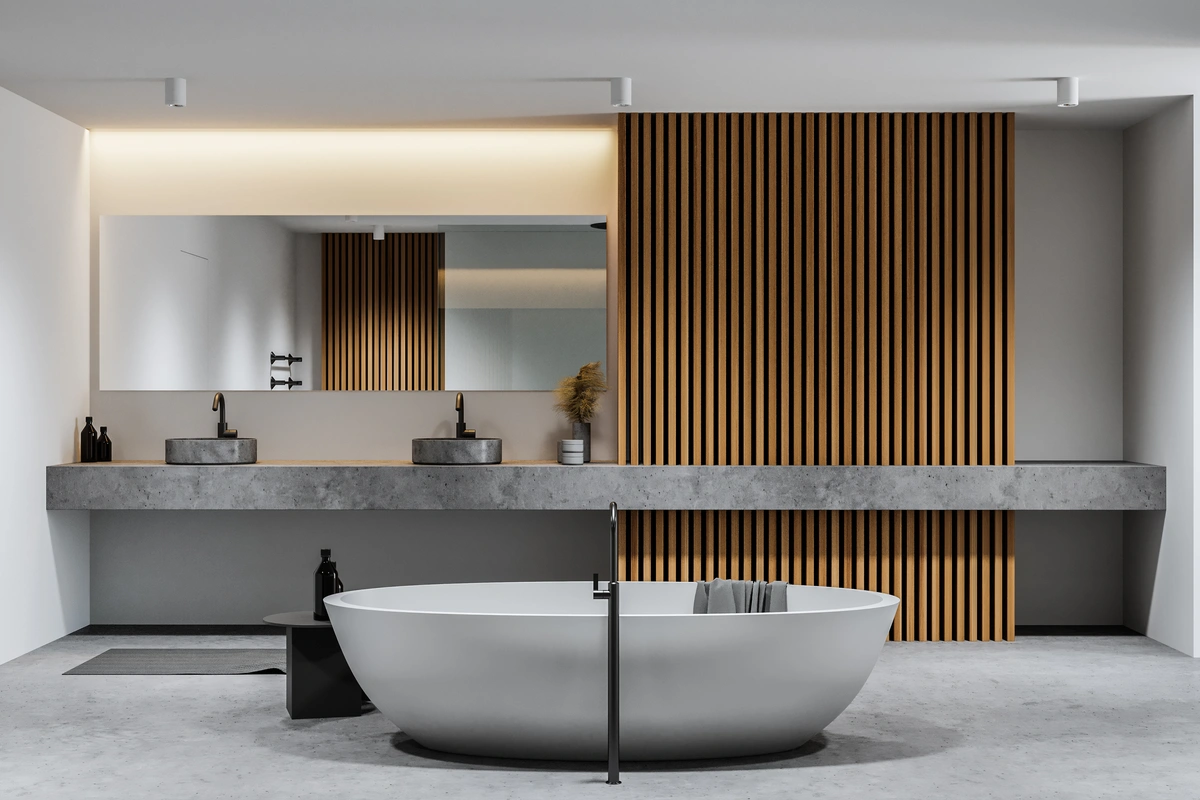 minimalist bathroom with freestanding tub