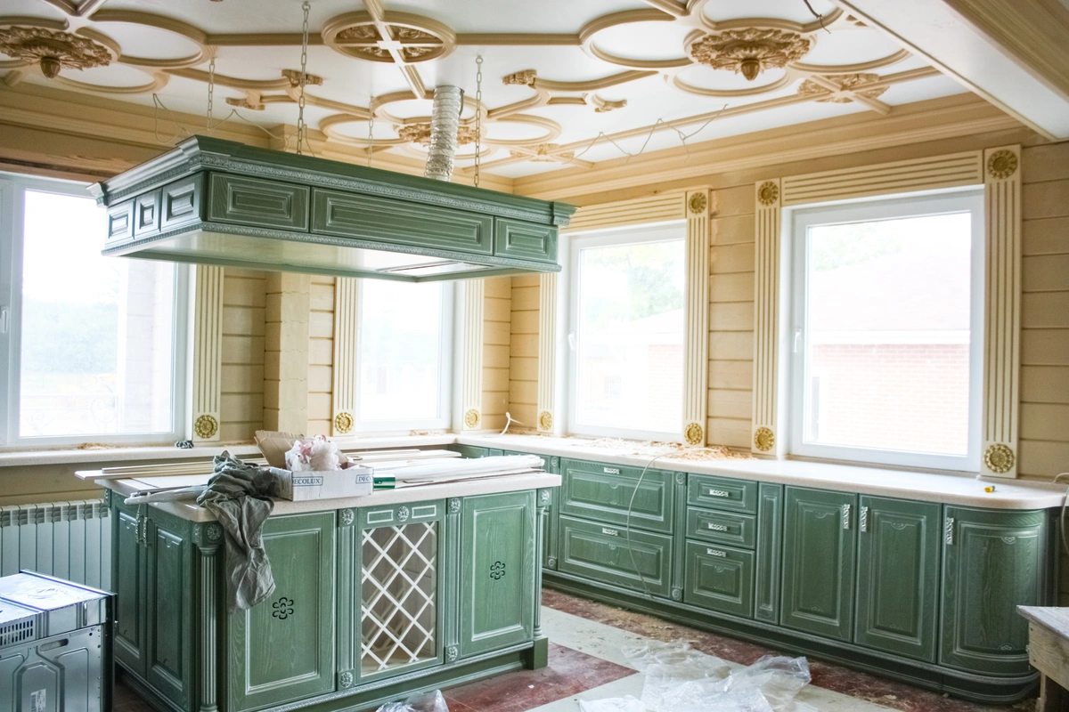 luxury kitchen design with green cabinets
