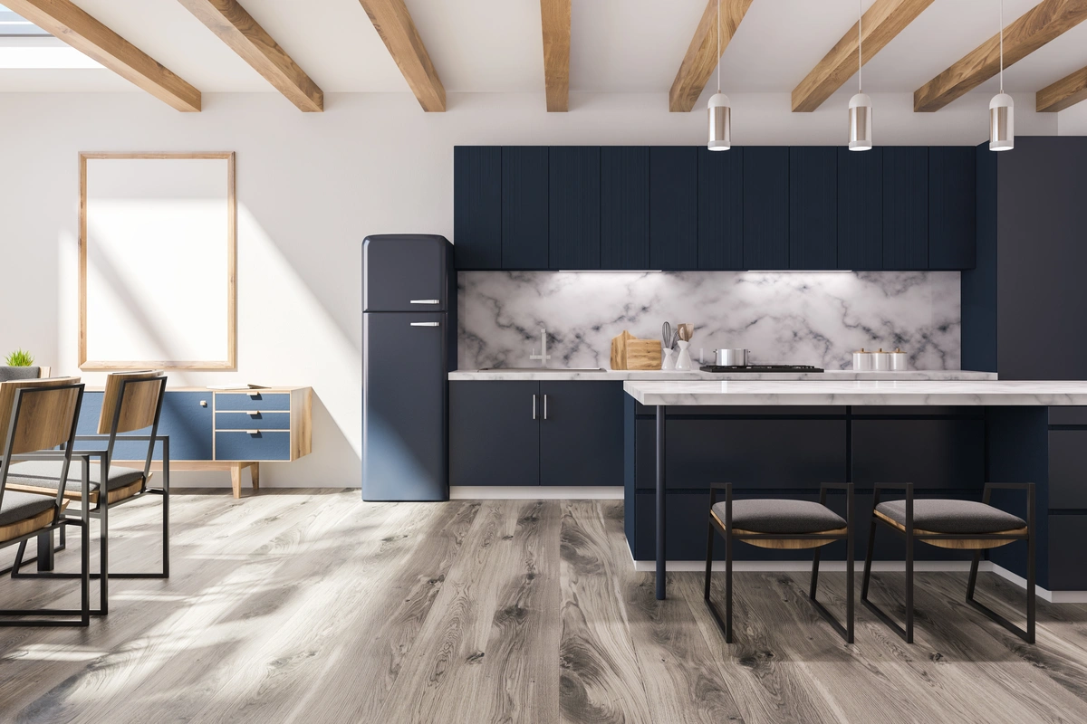 navy large kitchen before remodeling process