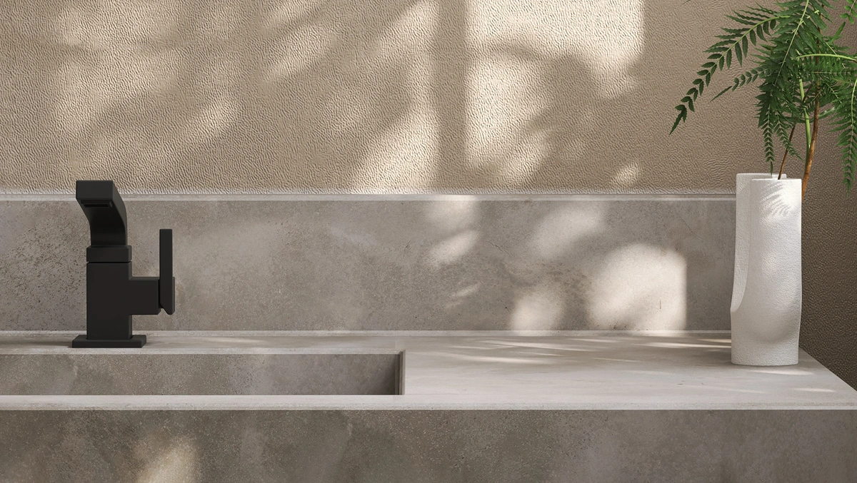 luxury bathroom design with concrete countertops