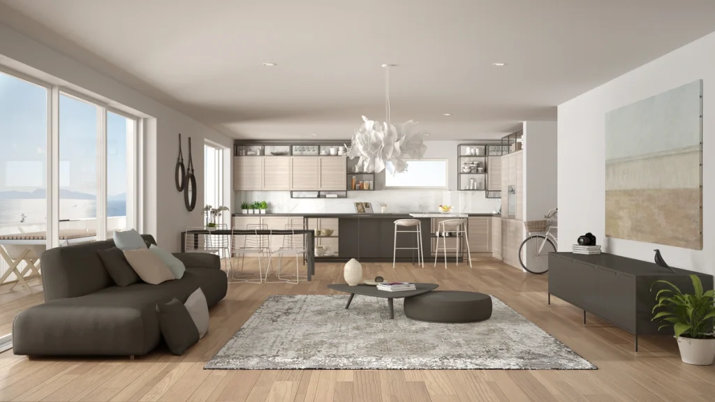 minimal color palette used on living room and kitchen