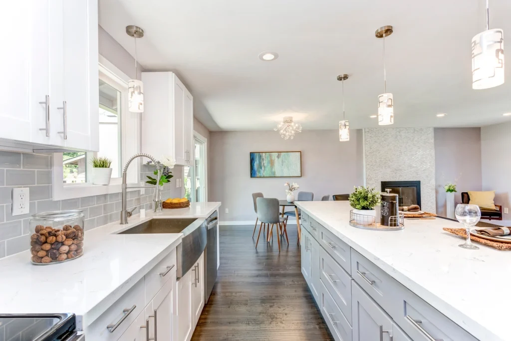 bright open floor kitchen space