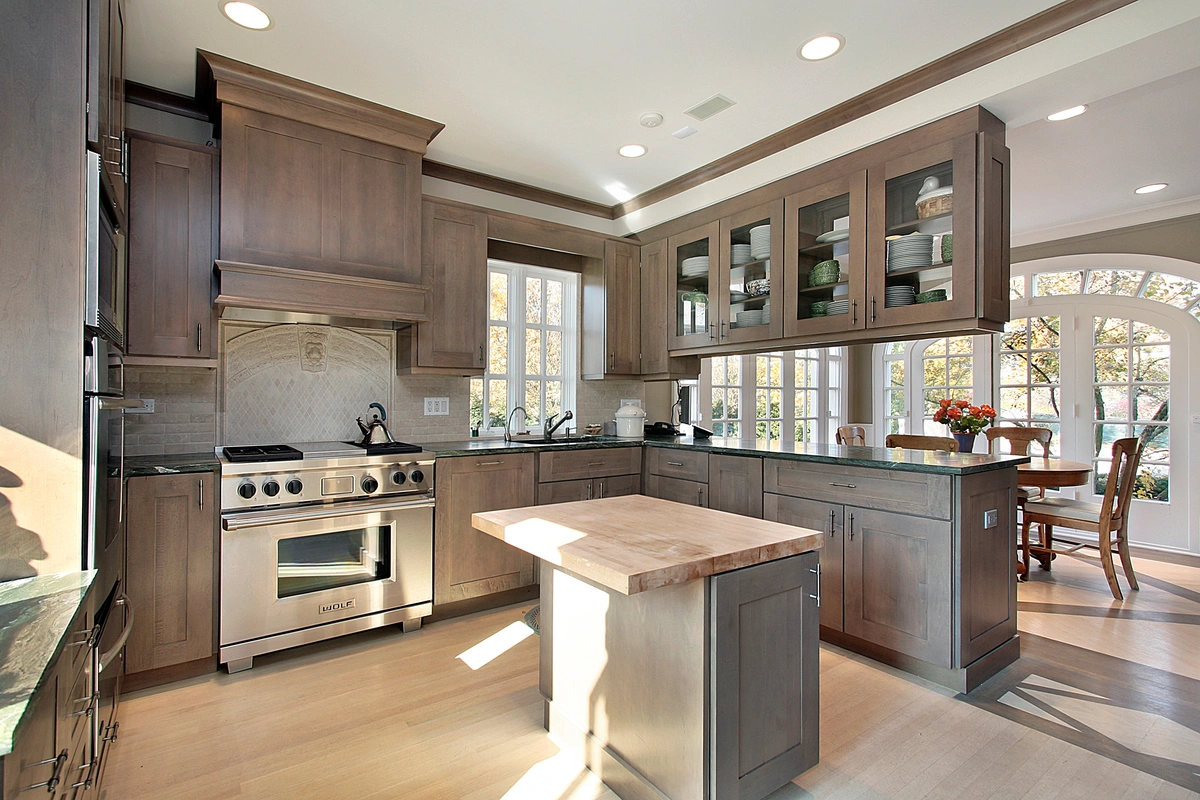 kitchen after remodeling process with an island
