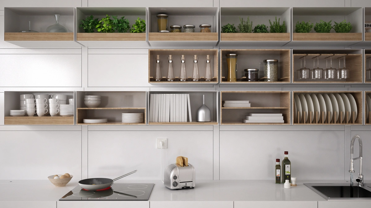 white kitchen space with modular look