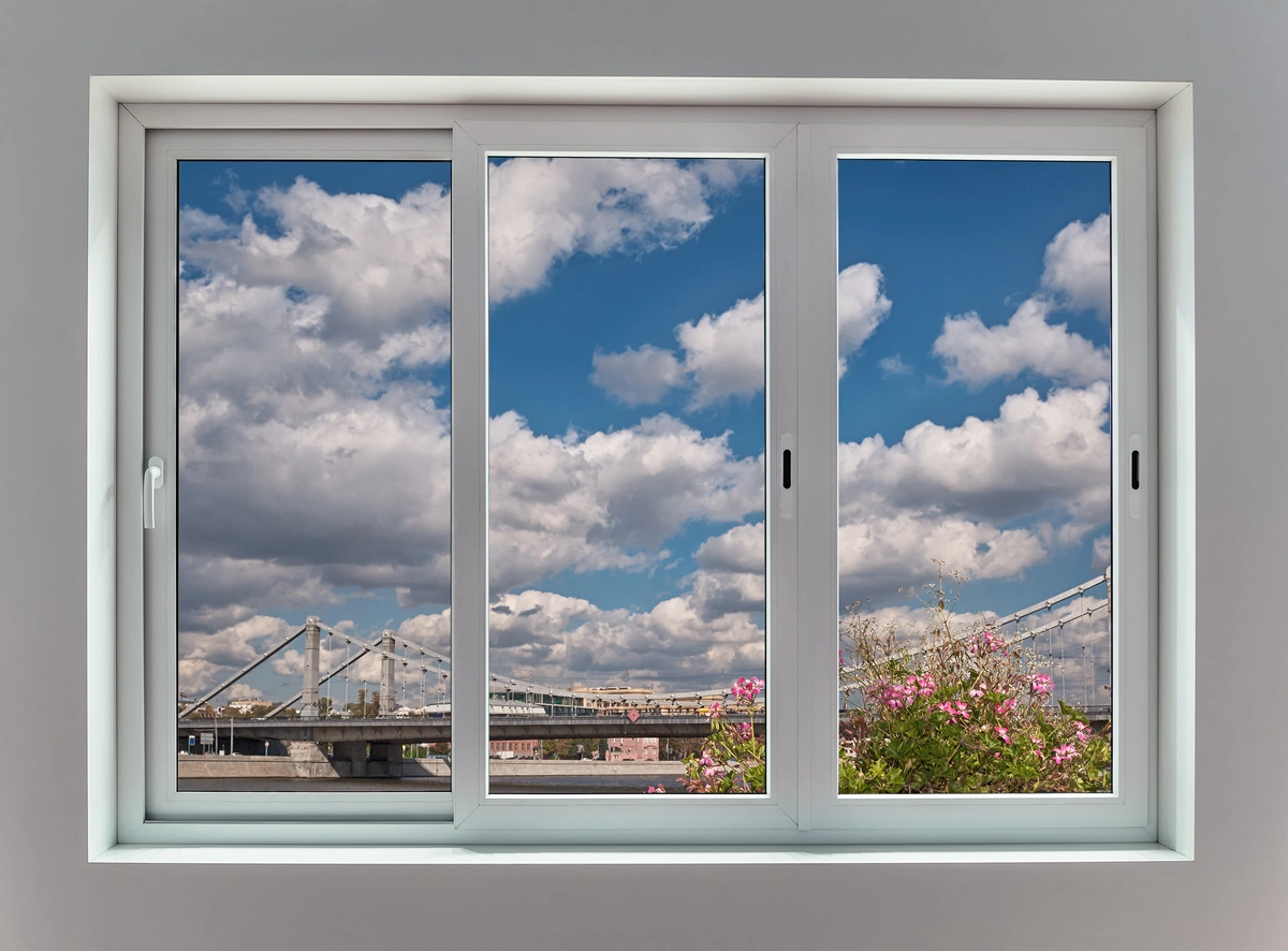 city view in house with sliding windows